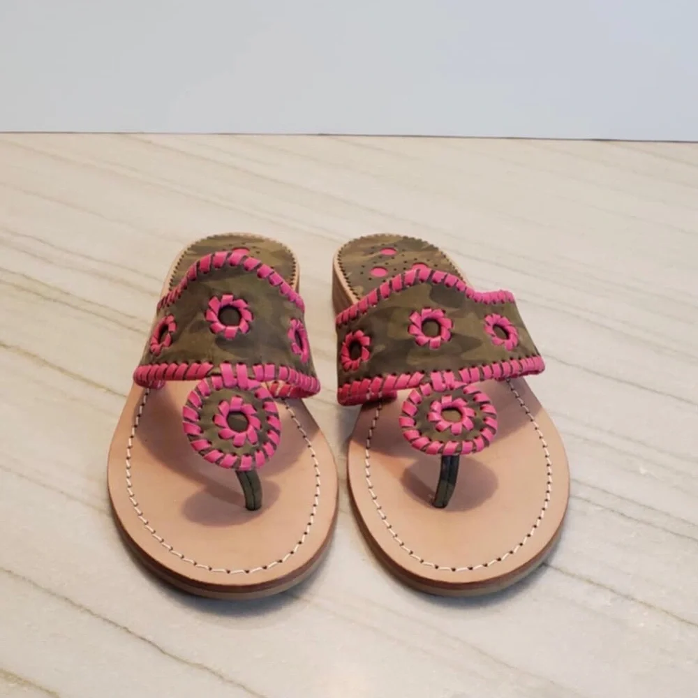 Jack Rogers Jacks Camo Flat Sandal Suede Grey/Magenta NEW Size 7